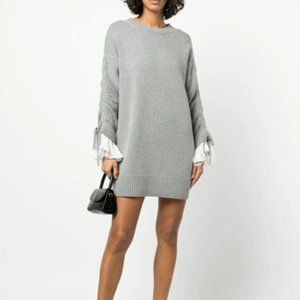 CINQ A SEPT Atlas Sweater Dress Heather Grey Ivory Lace Trim Sleeves {3J8}